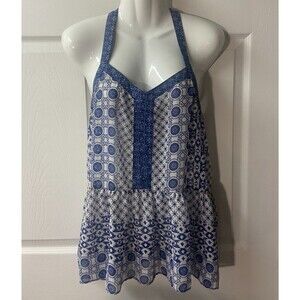 Red Camel Raceback Peplum Boho Top Blue White Womens Large